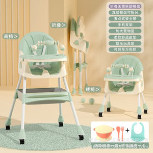 Baby dining table chair seat children's dining table-color: green + toys + wheels-0
