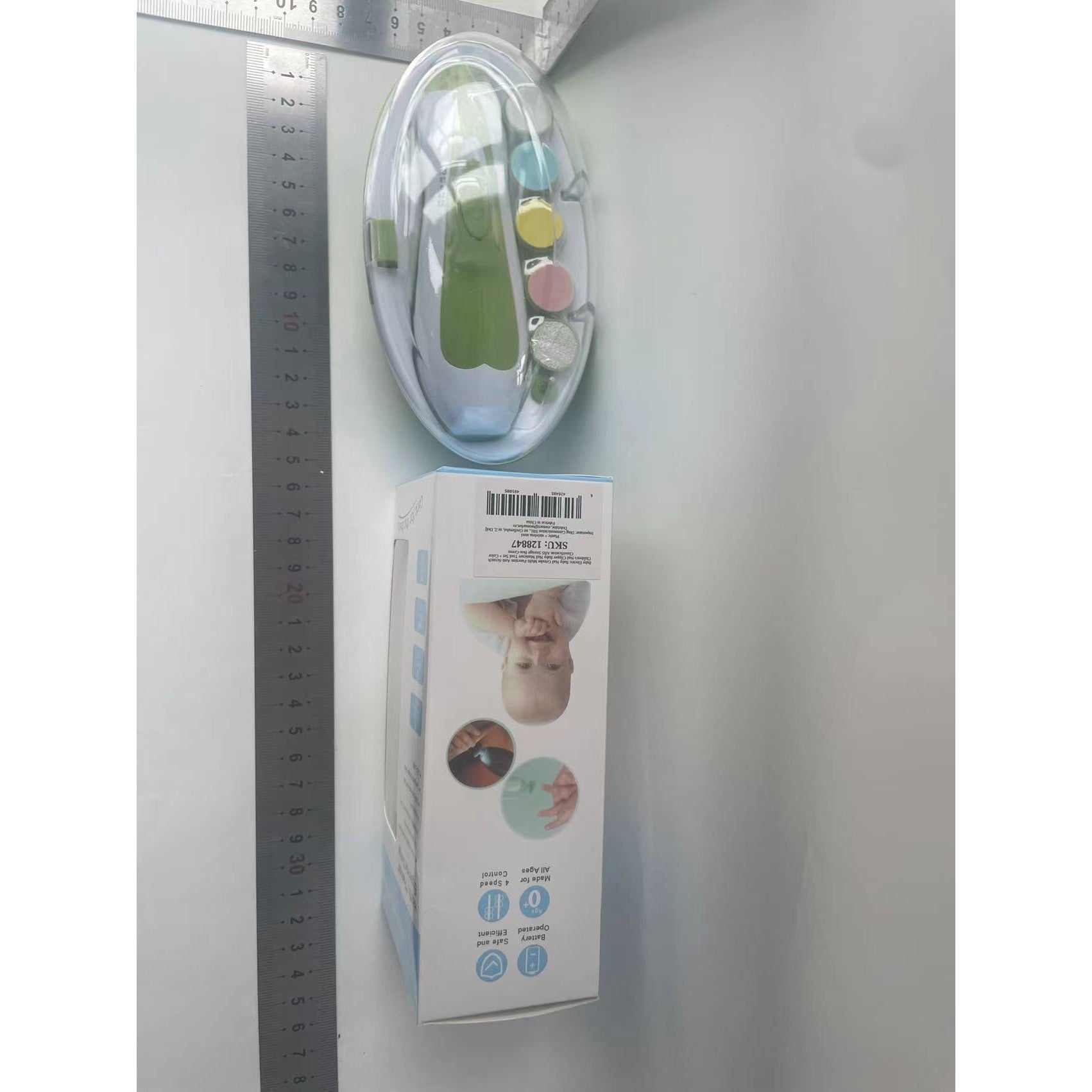 Set Pila Electrica pentru Copii si Bebelusi, Flippy, ABS, 6 Accesorii, cu Lumina LED, Verde Alb-1