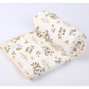 Prosop de baie din bumbac si tifon pentru Bebelusi, Flippy, cu Sase Straturi, pentru Copii, 110x110 cm, Model Frunze, Bej-0