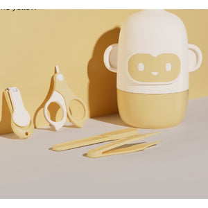 Set Ingrijire Unghii pentru Bebelusi, Flippy, Cutie de Depozitare in Forma de Maimutica, 12x6.5x12 cm, Galben-0