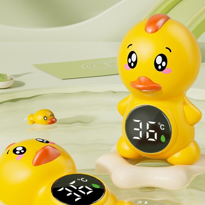 Termometru Electronic LED pentru Baie, Plutitor, Rezistent la apă, IPX7, Multifunctional, 3 Trepte de Temperatura, Model Ratusca, 12x7cm, Galben-3