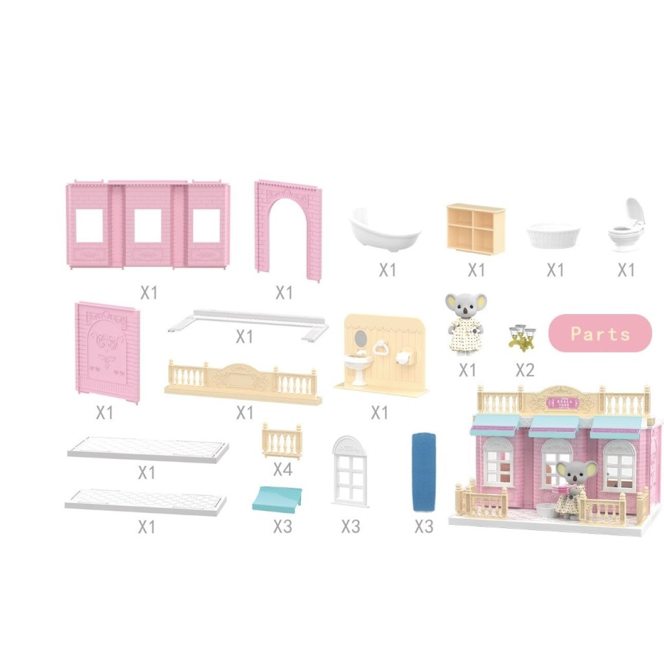 Baie pentru papusi cu mobilier si figurina-4