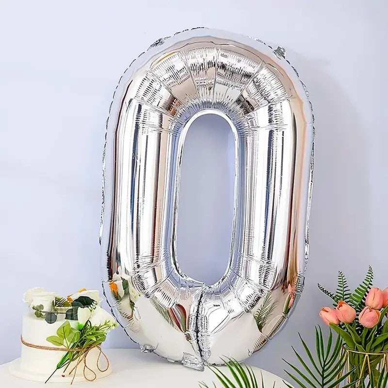 Balon din Folie Flippy, Cifra 0, 81 cm, Pentru Aer sau Heliu, Argintiu-2