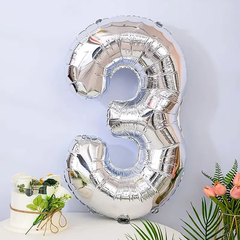 Balon din Folie Flippy, Cifra 3, 81 cm, Pentru Aer sau Heliu, Argintiu-1