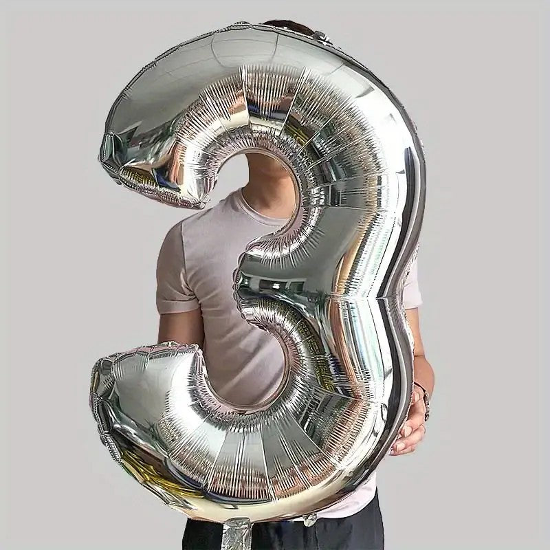 Balon din Folie Flippy, Cifra 3, 81 cm, Pentru Aer sau Heliu, Argintiu-2