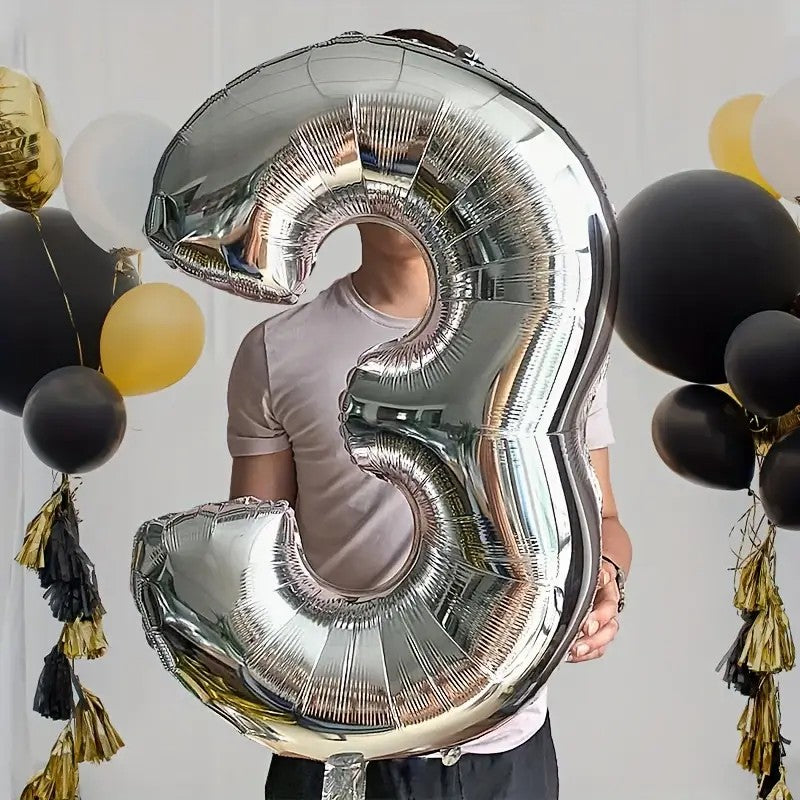 Balon din Folie Flippy, Cifra 3, 81 cm, Pentru Aer sau Heliu, Argintiu-3