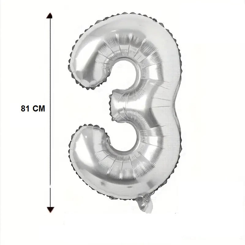 Balon din Folie Flippy, Cifra 3, 81 cm, Pentru Aer sau Heliu, Argintiu-4