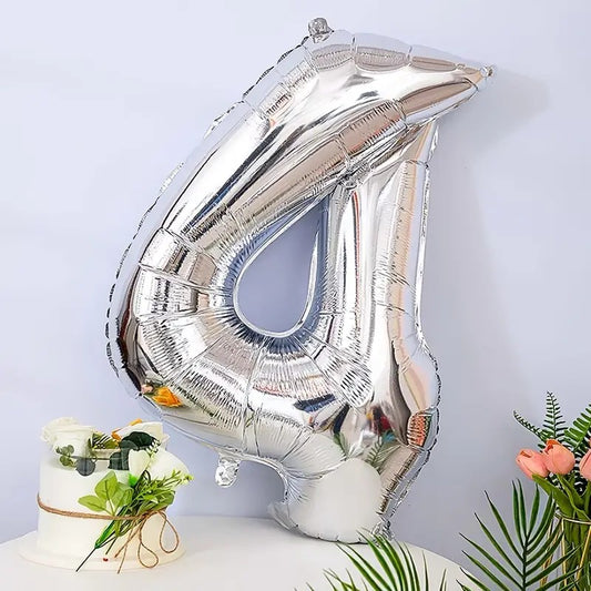 Balon din Folie Flippy, Cifra 4, 81 cm, Pentru Aer sau Heliu, Argintiu-1