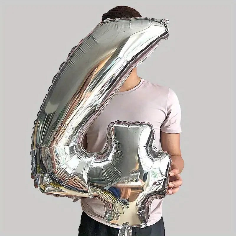 Balon din Folie Flippy, Cifra 4, 81 cm, Pentru Aer sau Heliu, Argintiu-2