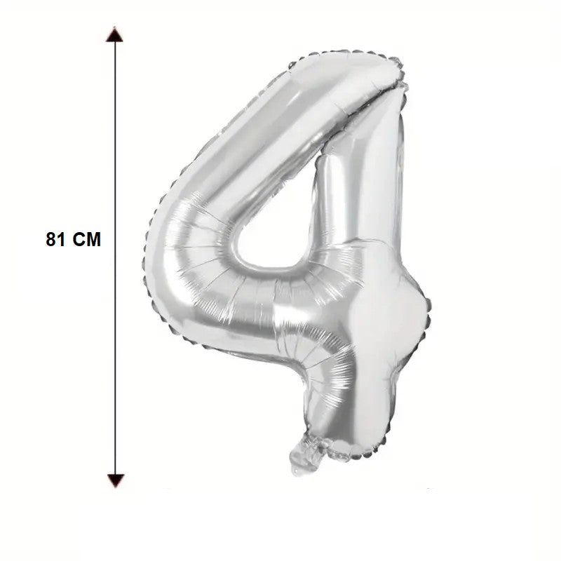 Balon din Folie Flippy, Cifra 4, 81 cm, Pentru Aer sau Heliu, Argintiu-3