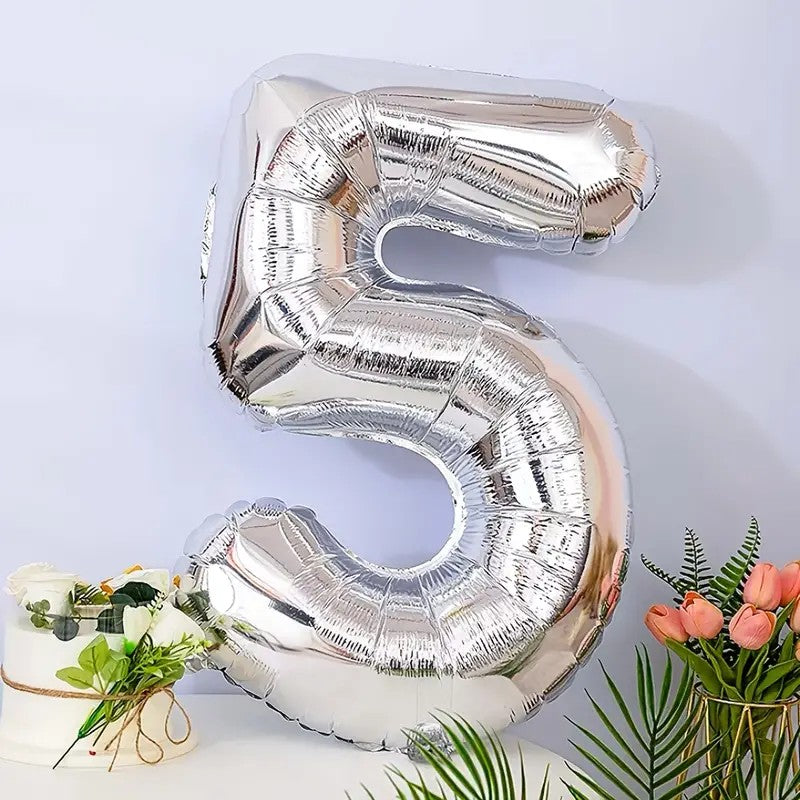 Balon din Folie Flippy, Cifra 5, 81 cm, Pentru Aer sau Heliu, Argintiu-1