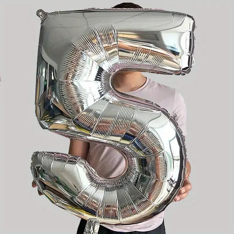 Balon din Folie Flippy, Cifra 5, 81 cm, Pentru Aer sau Heliu, Argintiu-2