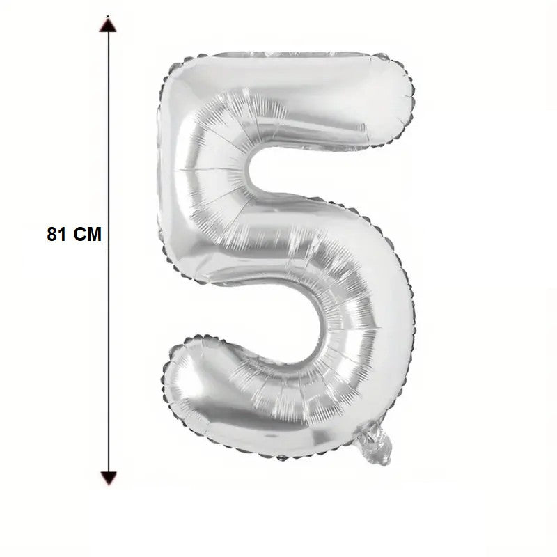 Balon din Folie Flippy, Cifra 5, 81 cm, Pentru Aer sau Heliu, Argintiu-3