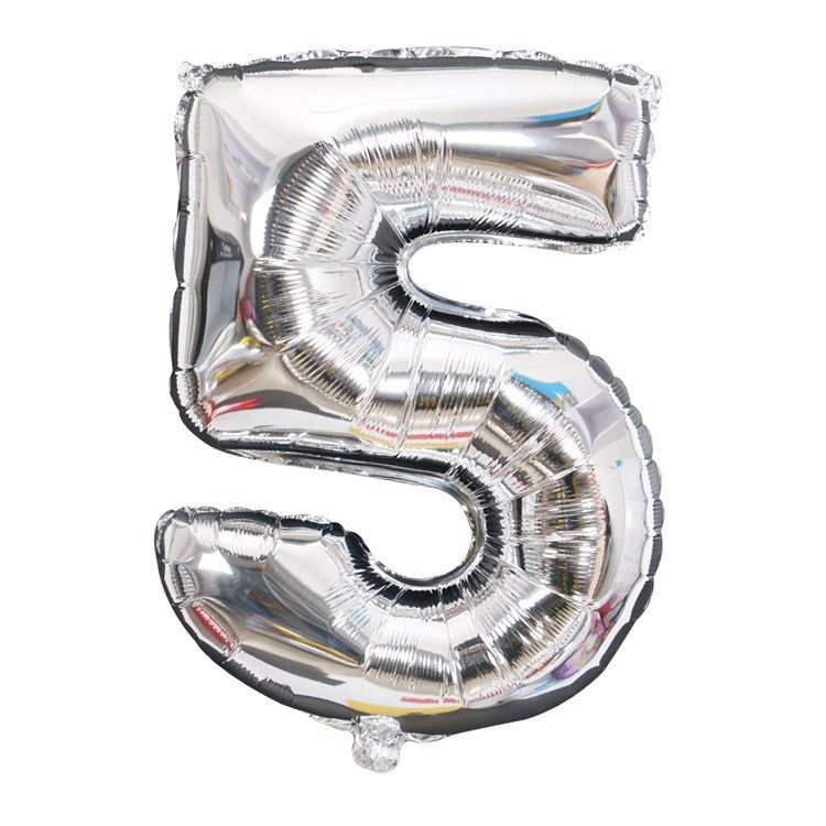 Balon din Folie Flippy, Cifra 5, 81 cm, Pentru Aer sau Heliu, Argintiu-0