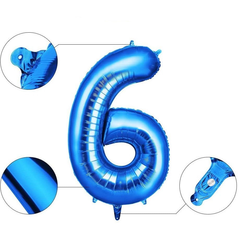 Balon din Folie Flippy, Cifra 6, 81 cm, Pentru Aer sau Heliu, Albastru-2