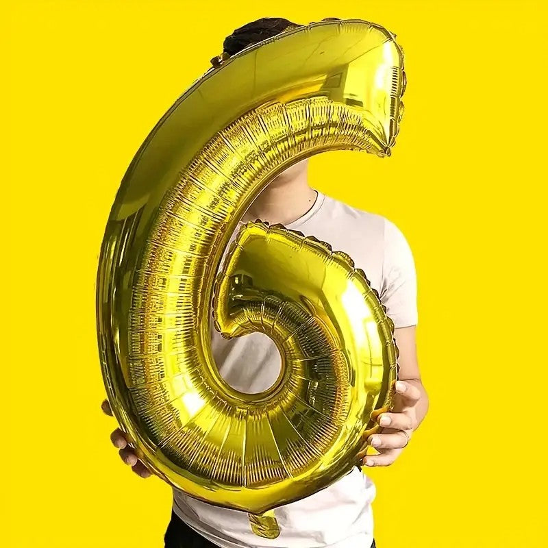 Balon din Folie Flippy, Cifra 6, 81 cm, Pentru Aer sau Heliu, Auriu-2