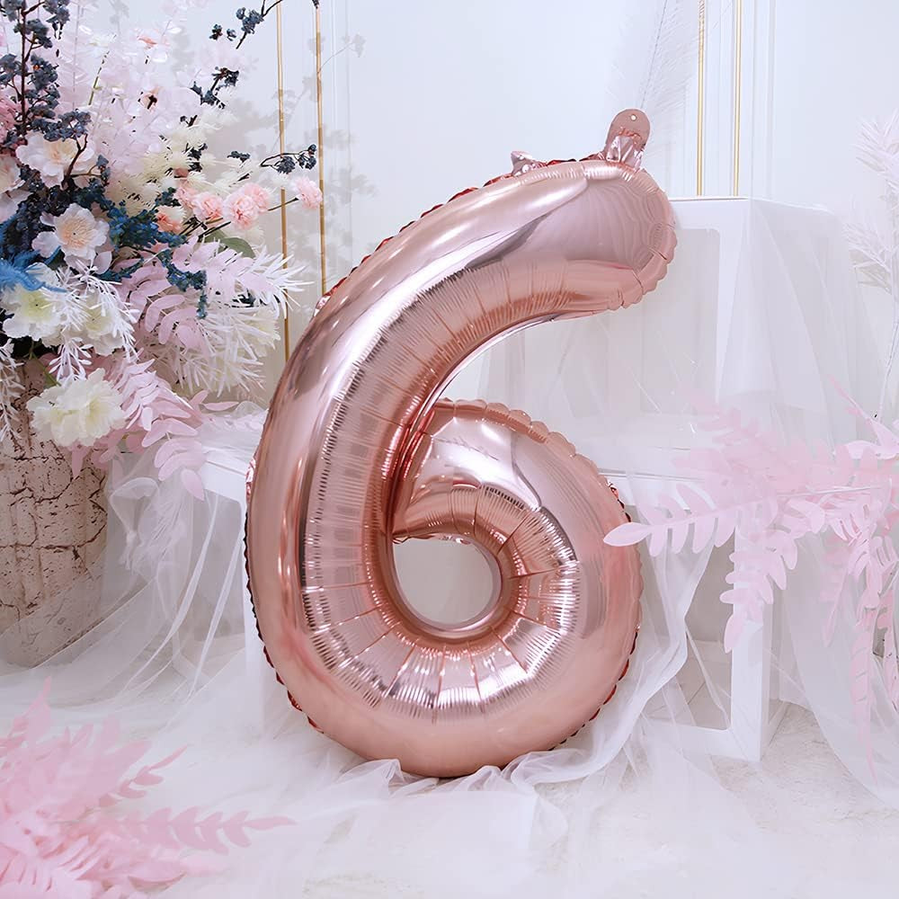 Balon din Folie Flippy, Cifra 6, 81 cm, Pentru Aer sau Heliu, Roz Auriu-3