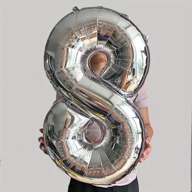 Balon din Folie Flippy, Cifra 8, 81 cm, Pentru Aer sau Heliu, Argintiu-2