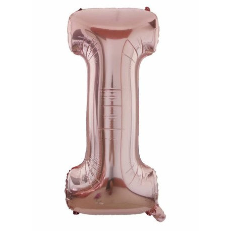 Balon din folie metalizata, Flippy, 80 cm, Rose Gold, Ambalaj Individual, Pai Inclus, Litera I-0