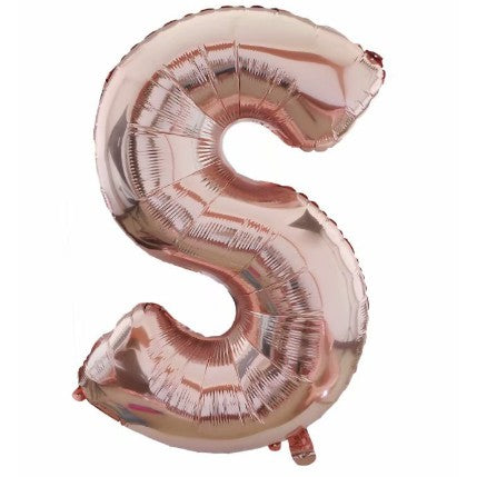 Balon din folie metalizata, Flippy, 80 cm, Rose Gold, Ambalaj Individual, Pai Inclus, Litera S-0