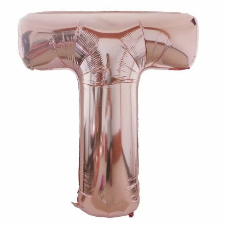 Balon din folie metalizata, Flippy, 80 cm, Rose Gold, Ambalaj Individual, Pai Inclus, Litera T-0