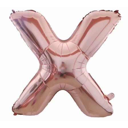 Balon Folie Metalizata Litera X, Flippy, 80 cm, Umflati cu Heliu sau Aer, Ambalaj Individual, Pai inclus, Rose gold-0