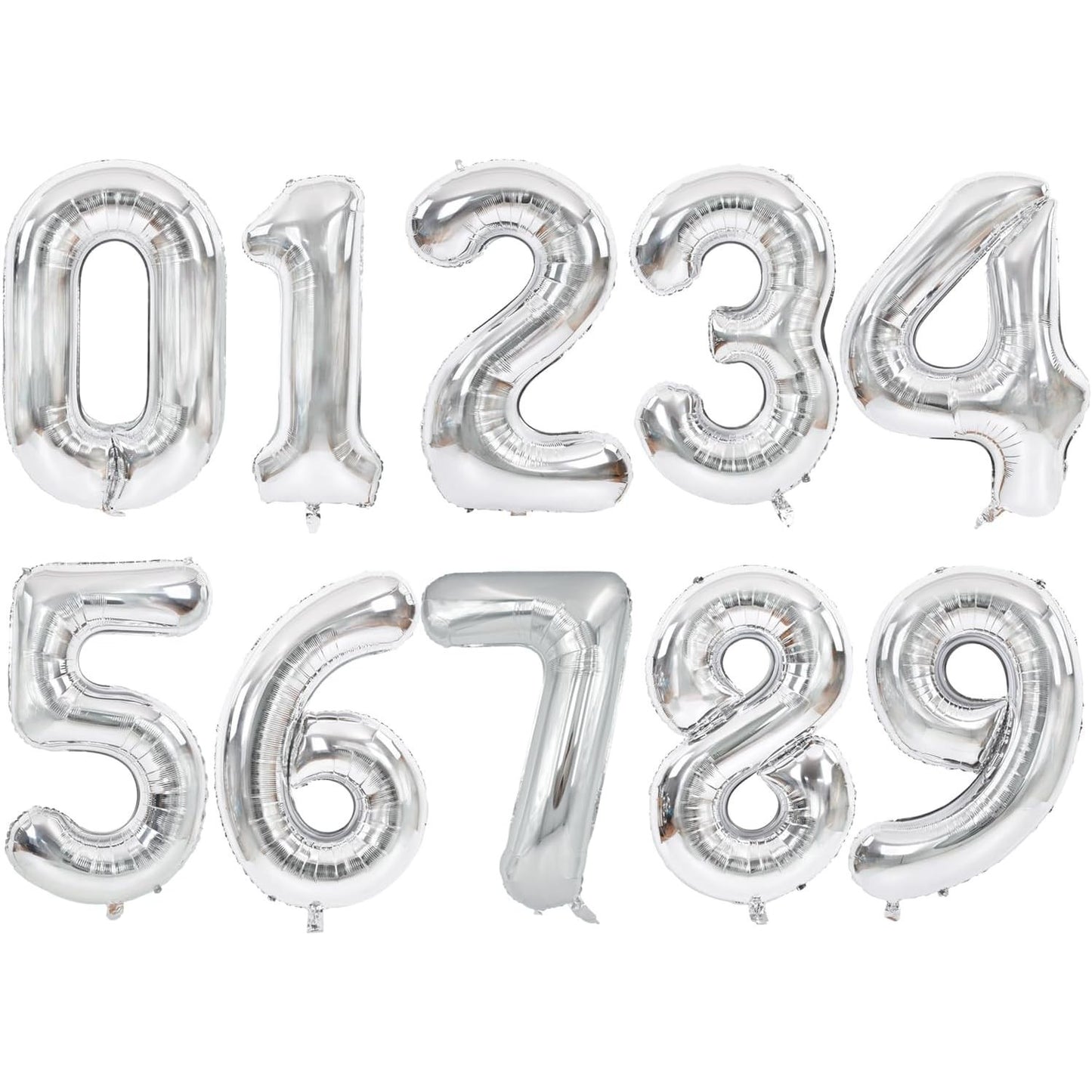 Balon din Folie Metalizata, Flippy, Figurina Cifra, Tema Aniversare 100 cm, Ambalaj Individual, Pai inclus, Umflare cu Aer sau Heliu, Argintiu, Cifra 3-8