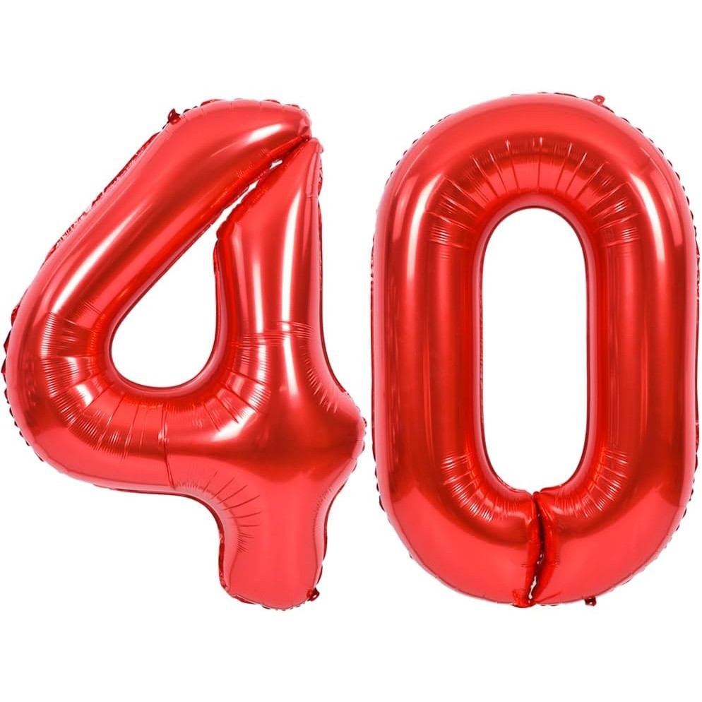 Balon din Folie Metalizata Flippy, Figurina Cifra, Tema Aniversare 100 cm, Ambalaj Individual, Pai inclus, Umflare cu Aer sau Heliu, Rosu, Cifra 4-6