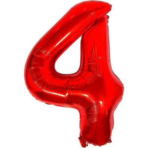 Balon din Folie Metalizata Flippy, Figurina Cifra, Tema Aniversare 100 cm, Ambalaj Individual, Pai inclus, Umflare cu Aer sau Heliu, Rosu, Cifra 4-0