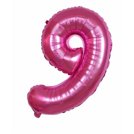 Balon din Folie Metalizata, Flippy, Figurina Cifra, Model 9, Tema Aniversare 100 cm, Ambalaj Individual, Pai Inclus, Umflare cu Aer sau Heliu, Roz-0