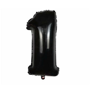Balon din folie metalizata, Flippy, Balon aniversar, 40 cm, Negru, Ambalaj Individual, Pai Inclus, Cifra 1-0