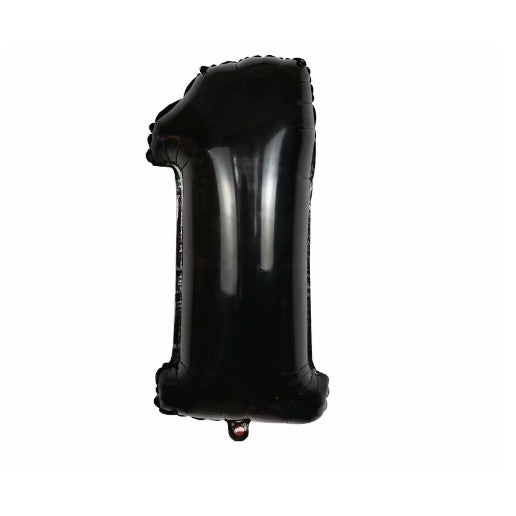 Balon din folie metalizata, Flippy, Balon aniversar, 40 cm, Negru, Ambalaj Individual, Pai Inclus, Cifra 1-0