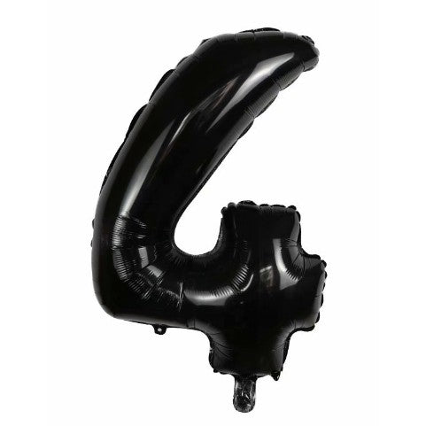 Balon din folie metalizata, Flippy, Balon aniversar, 40 cm, Negru, Ambalaj Individual, Pai Inclus, Cifra 4-0