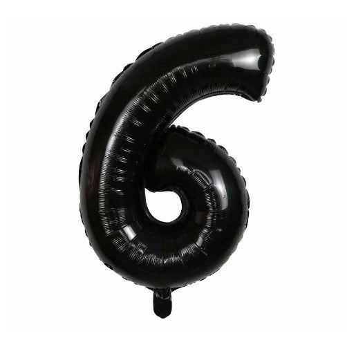 Balon din folie metalizata, Flippy, Balon aniversar, 40 cm, Negru, Ambalaj Individual, Pai Inclus, Cifra 6-0