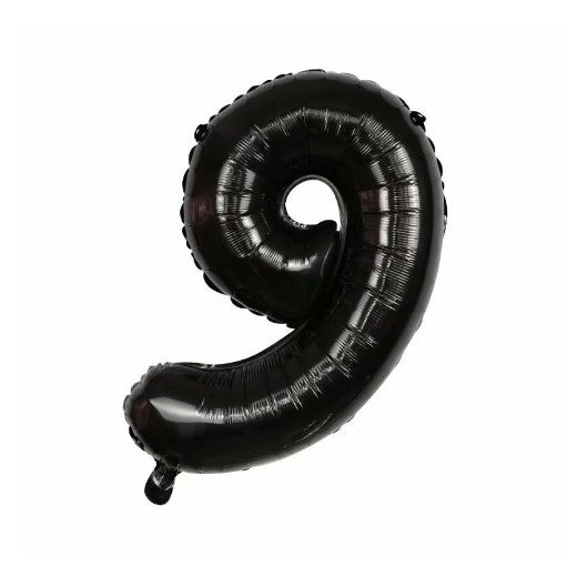 Balon din folie metalizata, Flippy, Balon aniversar, 40 cm, Negru, Ambalaj Individual, Pai Inclus, Cifra 9-0