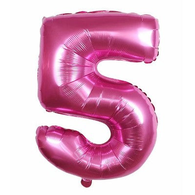 Balon din folie metalizata, Flippy, Balon aniversar, 40 cm, Roz, Ambalaj Individual, Pai Inclus, Cifra 5-0