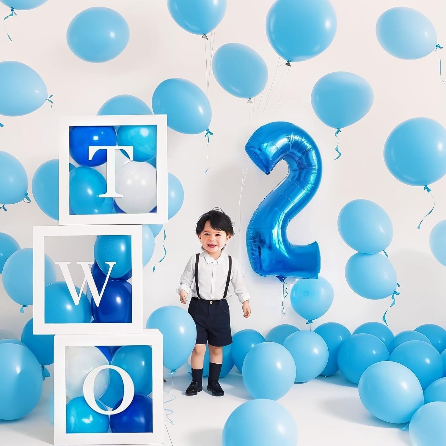 Balon din Folie Metalizata, Flippy, Figurina Cifra, Tema Aniversare 100 cm, Ambalaj Individual, Pai inclus, Umflare cu Aer sau Heliu, Albastru, Cifra 2-3