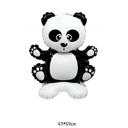 Balon din Folie Metalizata, Flippy, Figurine Animăluțe, Model Panda, 43x59cm, Ambalaj Individual, Pai Inclus, Alb Negru-1
