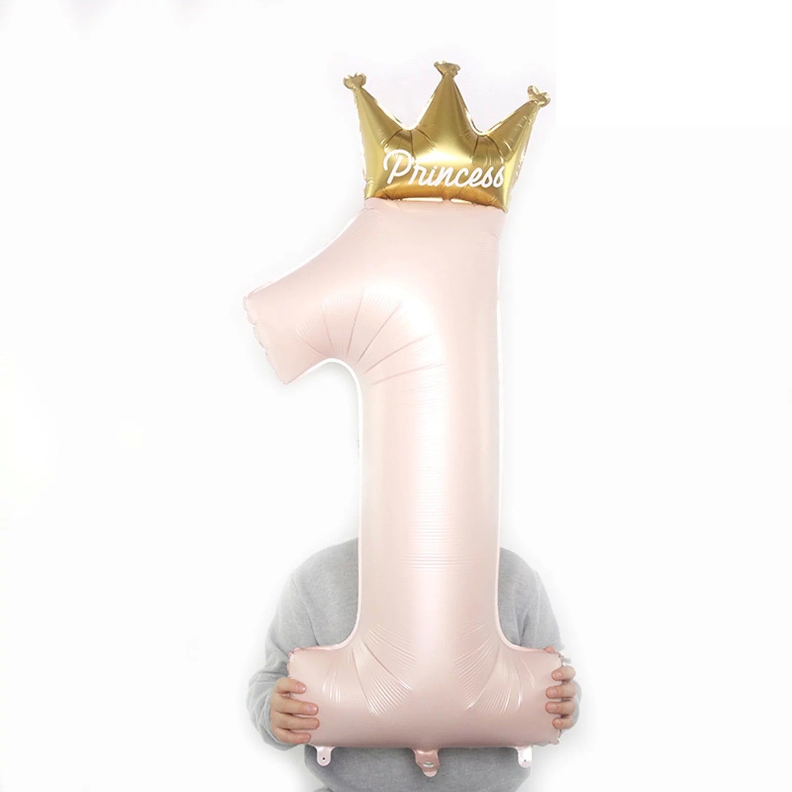 Balon din Folie Metalizata, Flippy, Figurina Cifra 1, Model Coroana Printesa, 91 cm, Ambalaj Individual, Pai inclus, Umflare cu Aer sau Heliu, Roz-1