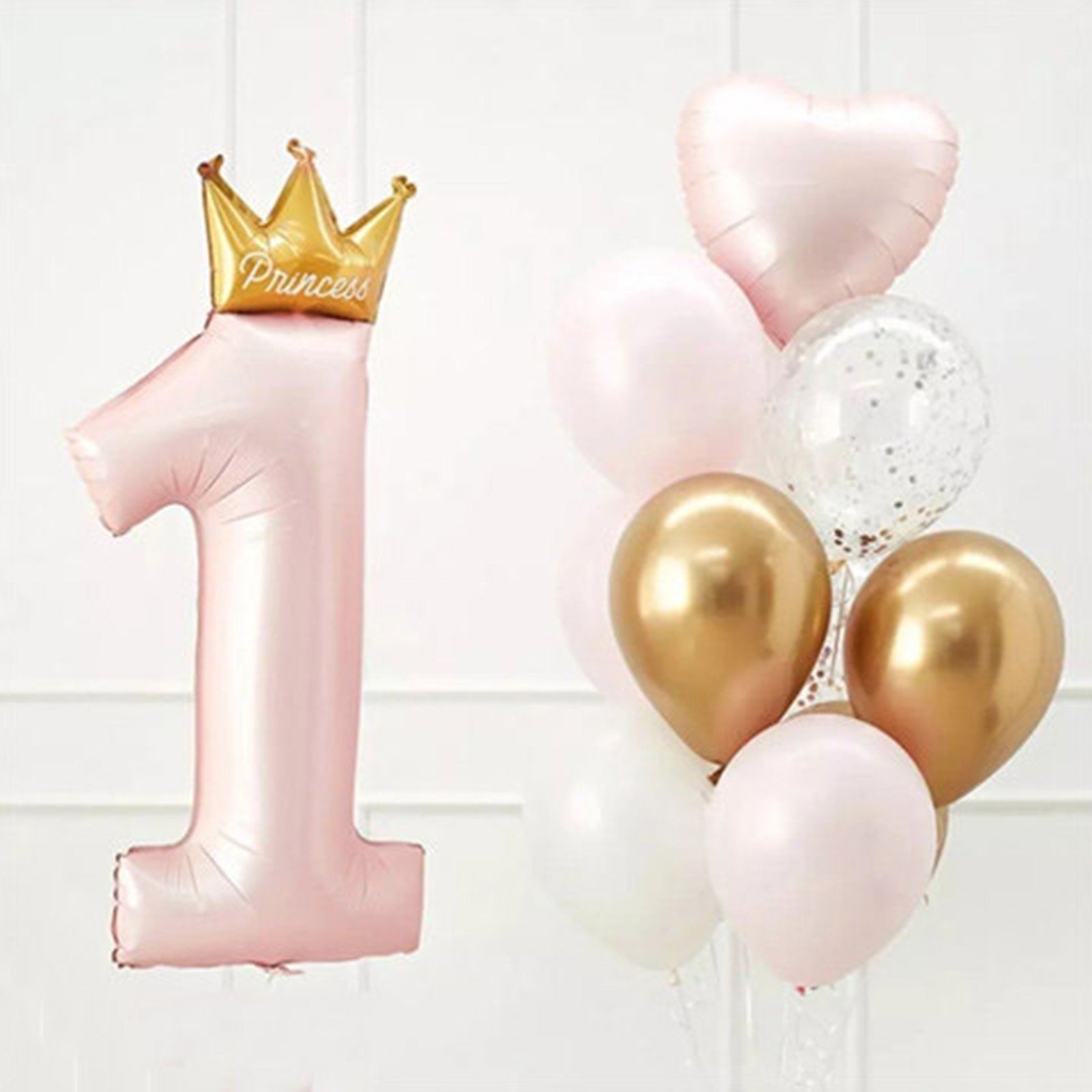 Balon din Folie Metalizata, Flippy, Figurina Cifra 1, Model Coroana Printesa, 91 cm, Ambalaj Individual, Pai inclus, Umflare cu Aer sau Heliu, Roz-3