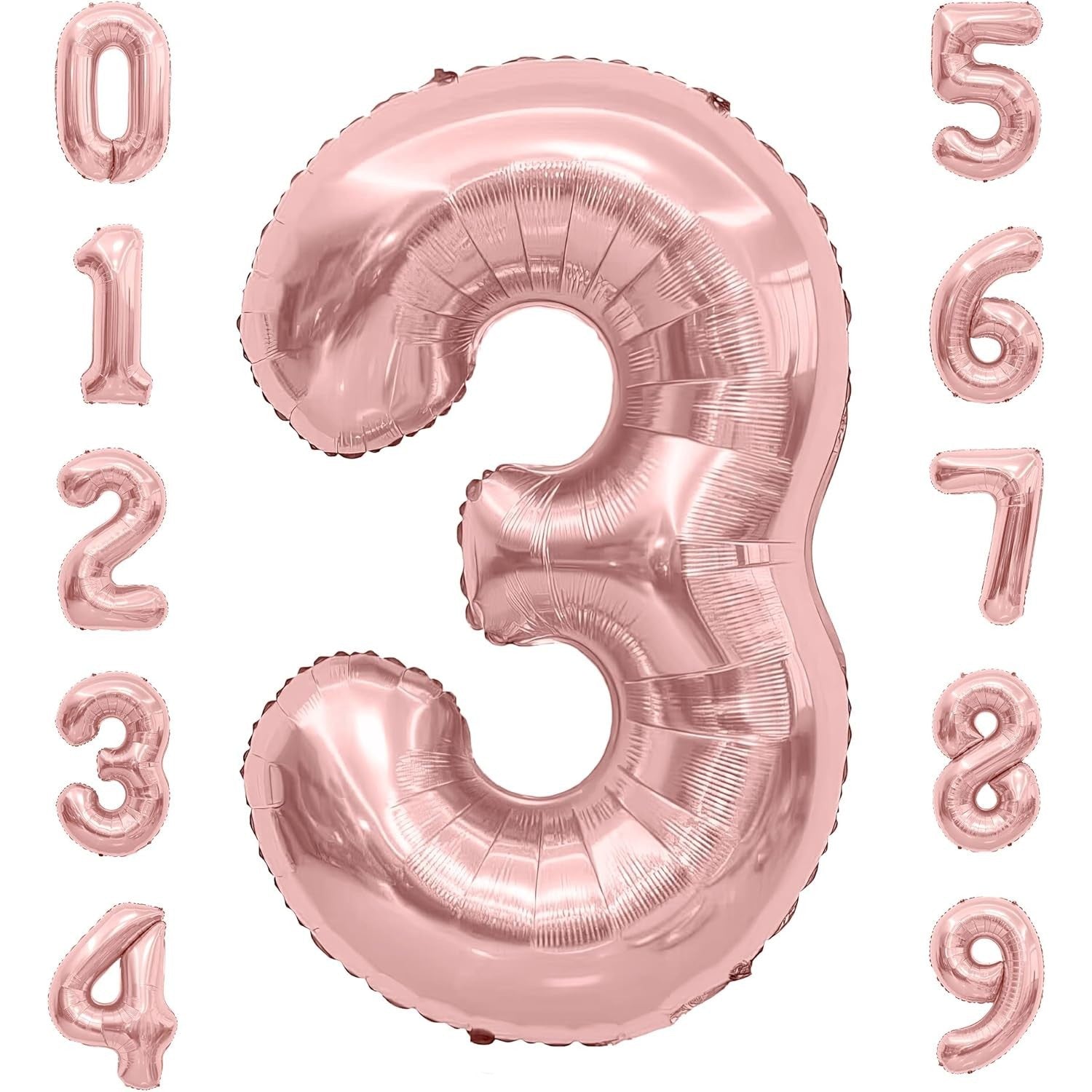Balon din Folie Metalizata Flippy, Figurina Cifra, Tema Aniversare 100 cm, Ambalaj Individual, Pai inclus, Umflare cu Aer sau Heliu, Coral, Rose Gold, Cifra 3-4