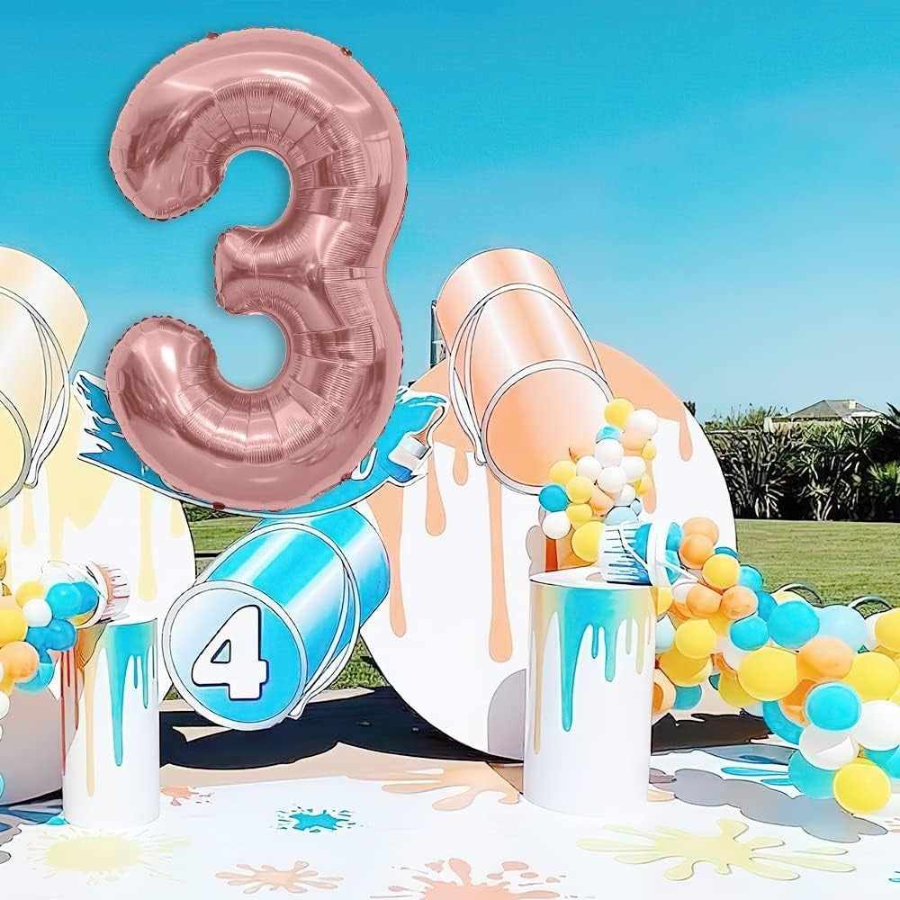 Balon din Folie Metalizata Flippy, Figurina Cifra, Tema Aniversare 100 cm, Ambalaj Individual, Pai inclus, Umflare cu Aer sau Heliu, Coral, Rose Gold, Cifra 3-6