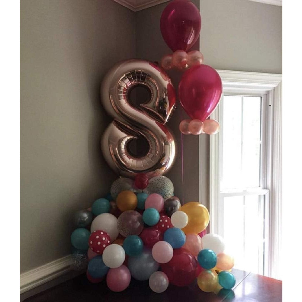 Balon din Folie Metalizata Flippy, Figurina Cifra, Tema Aniversare 100 cm, Ambalaj Individual, Pai inclus, Umflare cu Aer sau Heliu, Coral, Rose Gold, Cifra 8-1
