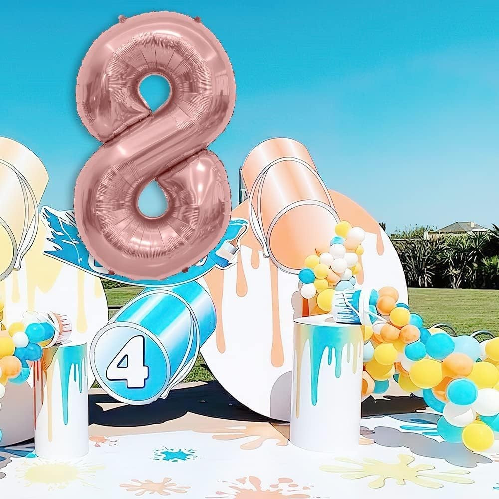 Balon din Folie Metalizata Flippy, Figurina Cifra, Tema Aniversare 100 cm, Ambalaj Individual, Pai inclus, Umflare cu Aer sau Heliu, Coral, Rose Gold, Cifra 8-3