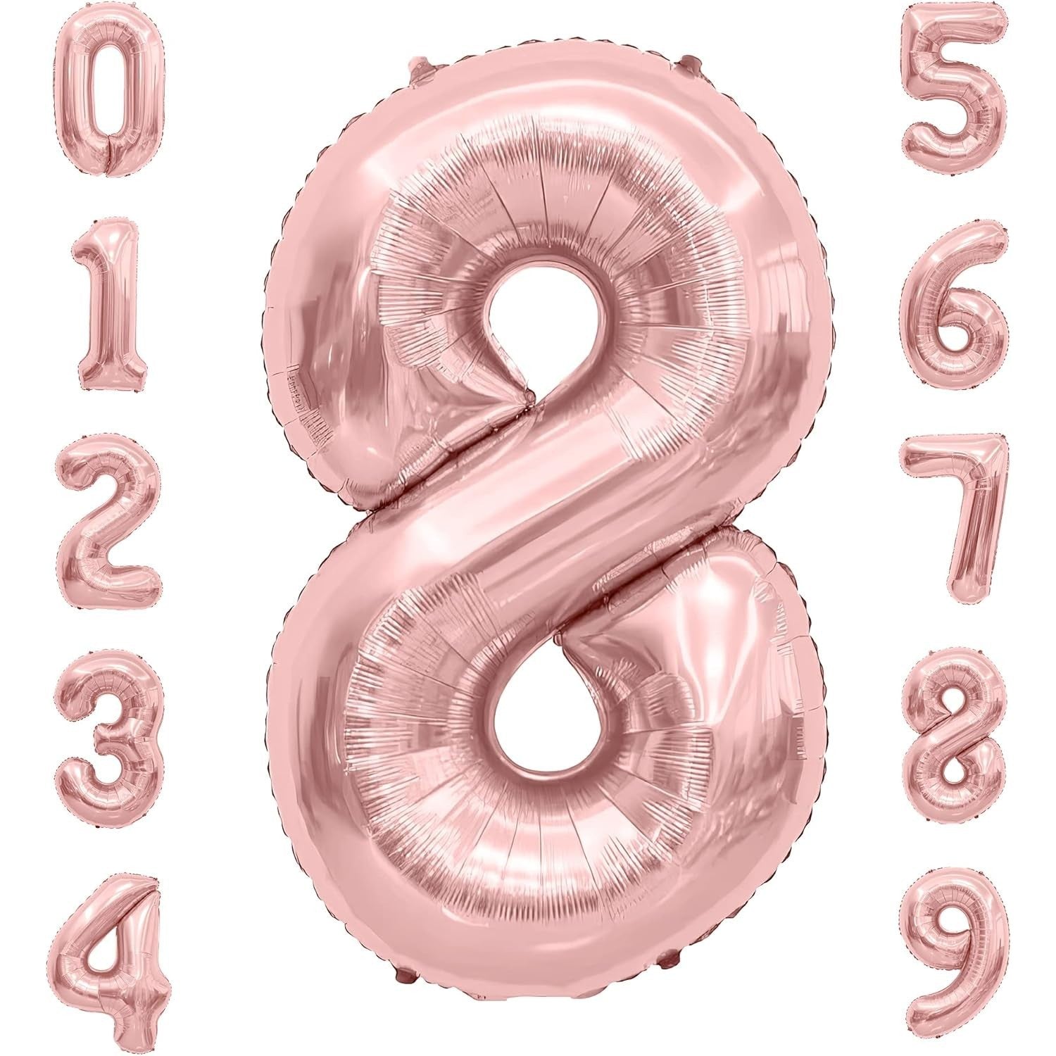 Balon din Folie Metalizata Flippy, Figurina Cifra, Tema Aniversare 100 cm, Ambalaj Individual, Pai inclus, Umflare cu Aer sau Heliu, Coral, Rose Gold, Cifra 8-4