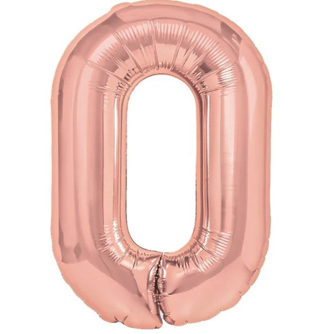 Balon din Folie Metalizata Flippy, Figurina Cifra, Tema Aniversare 100 cm, Ambalaj Individual, Pai inclus, Umflare cu Aer sau Heliu, Coral, Rose, Cifra 0-0