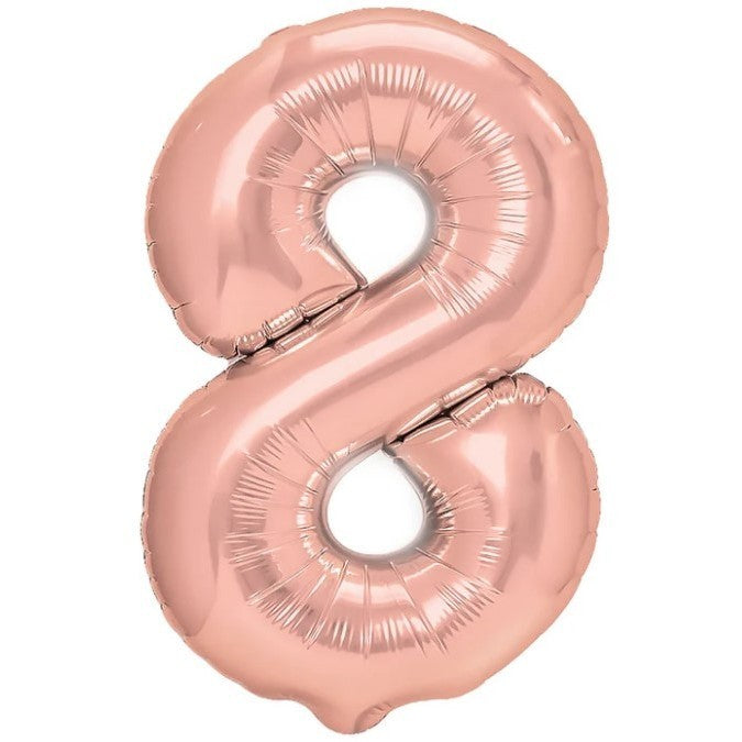 Balon din Folie Metalizata Flippy, Figurina Cifra, Tema Aniversare 100 cm, Ambalaj Individual, Pai inclus, Umflare cu Aer sau Heliu, Coral, Rose Gold, Cifra 8-0