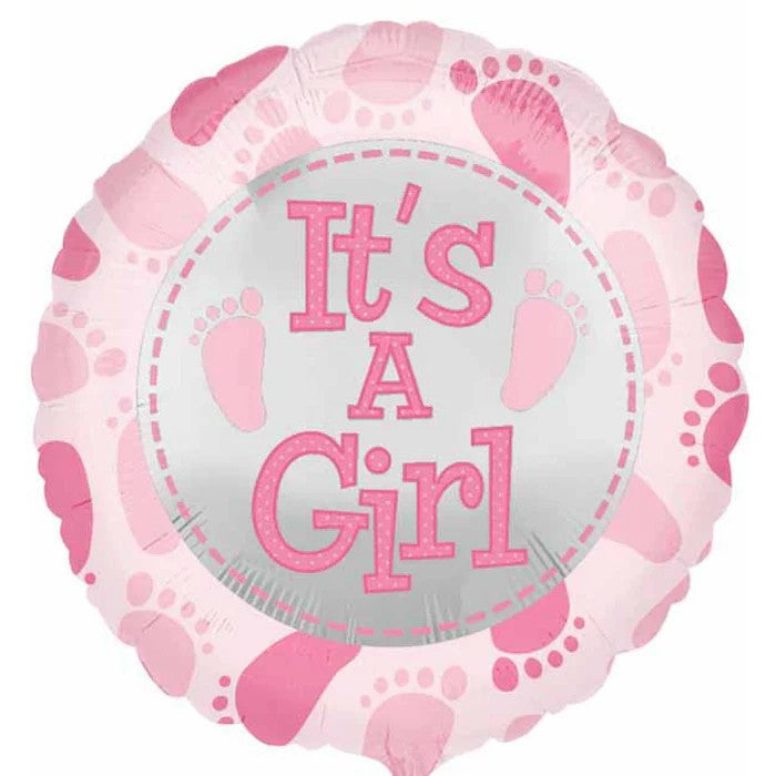 Balon din Folie Metalizata, Flippy, Figurina Rotunda, Model It's a Girl, Tema Gender Reveal, 45 cm, Ambalaj Individual, Pai Inclus, Umflare cu Aer sau Heliu, Roz-2