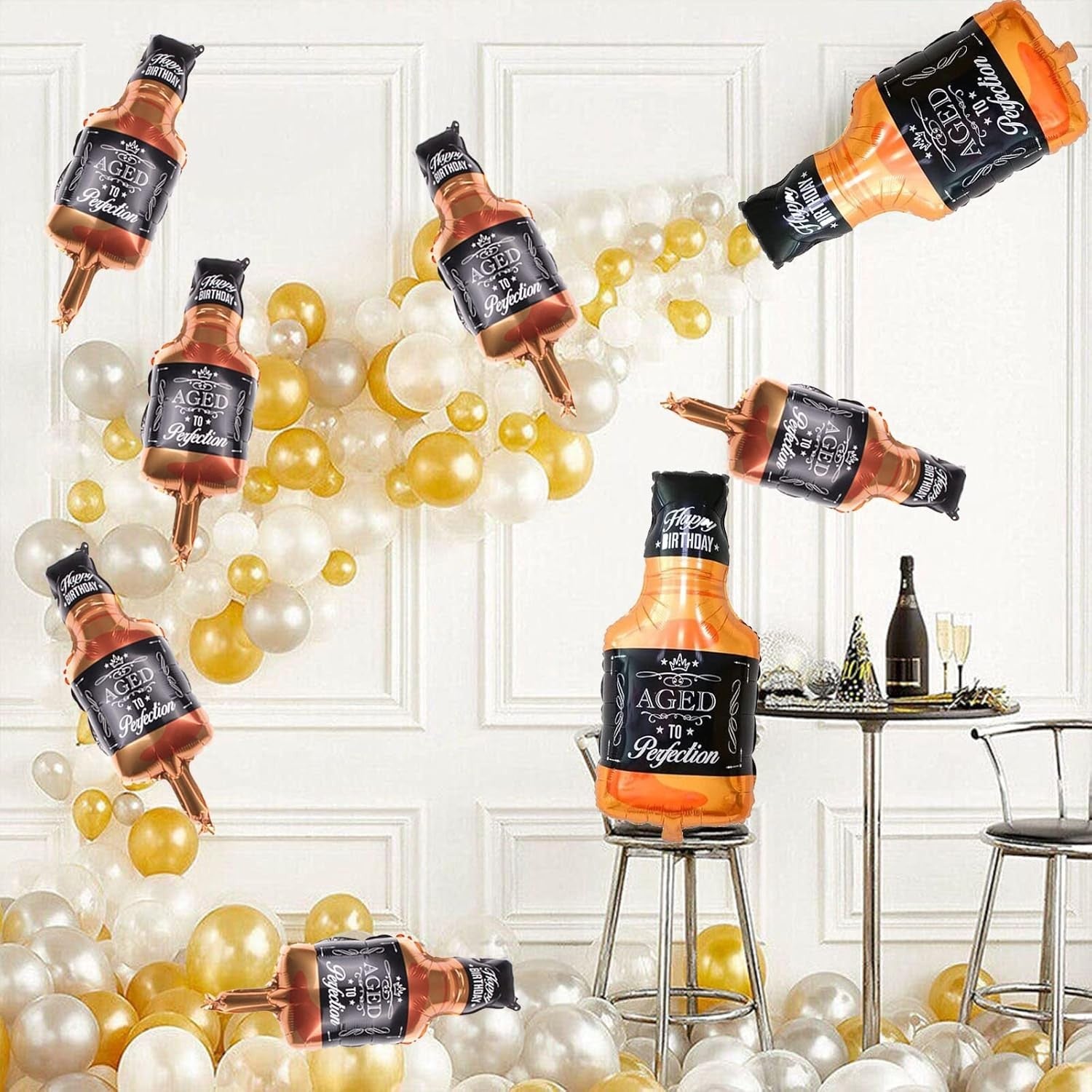 Balon din Folie Metalizata, Flippy, Figurina Sticla de Whisky, Tema Aniversare, 90x45 cm, Ambalaj Individual, Pai Inclus, Umflare cu Aer sau Heliu, Maro-3