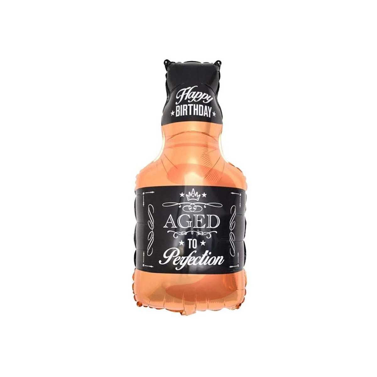 Balon din Folie Metalizata, Flippy, Figurina Sticla de Whisky, Tema Aniversare, 90x45 cm, Ambalaj Individual, Pai Inclus, Umflare cu Aer sau Heliu, Maro-4